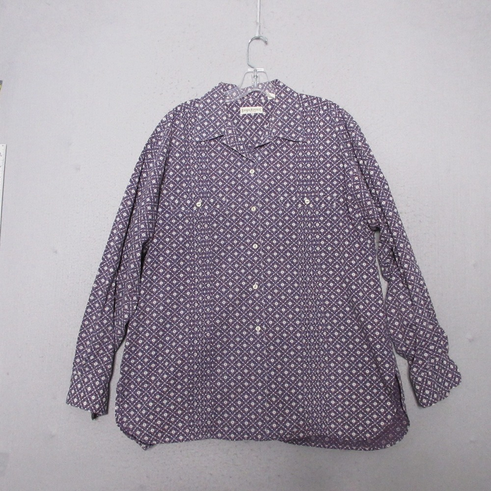 Vintage‎ Banana Republic Shirt Men Button L Purple Floral 90s Cotton Hong Kong